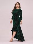 Elegant Plus Size Bodycon High-Low Formal Velvet Party Dress – Dark Green