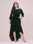 Elegant Plus Size Bodycon High-Low Formal Velvet Party Dress – Dark Green