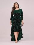 Elegant Plus Size Bodycon High-Low Formal Velvet Party Dress – Dark Green