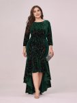 Women’s Stylish Bodycon High-Low Velvet Party Dress – Dark Green