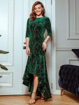 Women’s Stylish Bodycon High-Low Velvet Party Dress – Dark Green