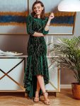 Women’s Stylish Bodycon High-Low Velvet Party Dress – Dark Green