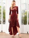 Women’s Stylish Bodycon High-Low Velvet Party Dress – Brick Red