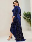 Elegant Plus Size Bodycon High-Low Formal Velvet Party Dress – Royal Blue