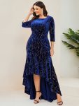 Elegant Plus Size Bodycon High-Low Formal Velvet Party Dress – Royal Blue