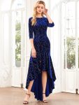 Women’s Stylish Bodycon High-Low Velvet Party Dress – Royal Blue