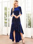 Women’s Stylish Bodycon High-Low Velvet Party Dress – Royal Blue