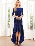 Women’s Stylish Bodycon High-Low Velvet Party Dress – Royal Blue