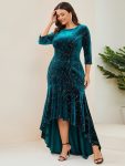 Women’s Stylish Bodycon High-Low Velvet Party Dress – Teal