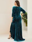 Elegant Plus Size Bodycon High-Low Formal Velvet Party Dress – Teal