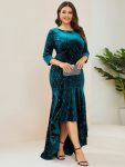 Elegant Plus Size Bodycon High-Low Formal Velvet Party Dress – Teal