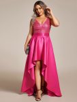 High Low Sleeveless Plus Size Dresses With Sequin for Evening – Hot Pink