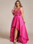 High Low Sleeveless Plus Size Dresses With Sequin for Evening – Hot Pink