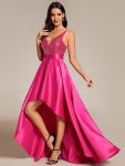 Sparkly Bodice High Low Prom Dresses for Women - Hot Pink