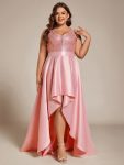 High Low Sleeveless Plus Size Dresses With Sequin for Evening – Pink