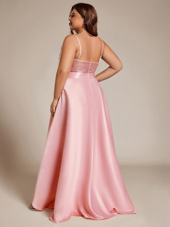 Sparkly Bodice High Low Prom Dresses for Women - Pink