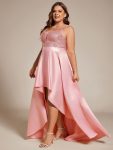 High Low Sleeveless Plus Size Dresses With Sequin for Evening – Pink