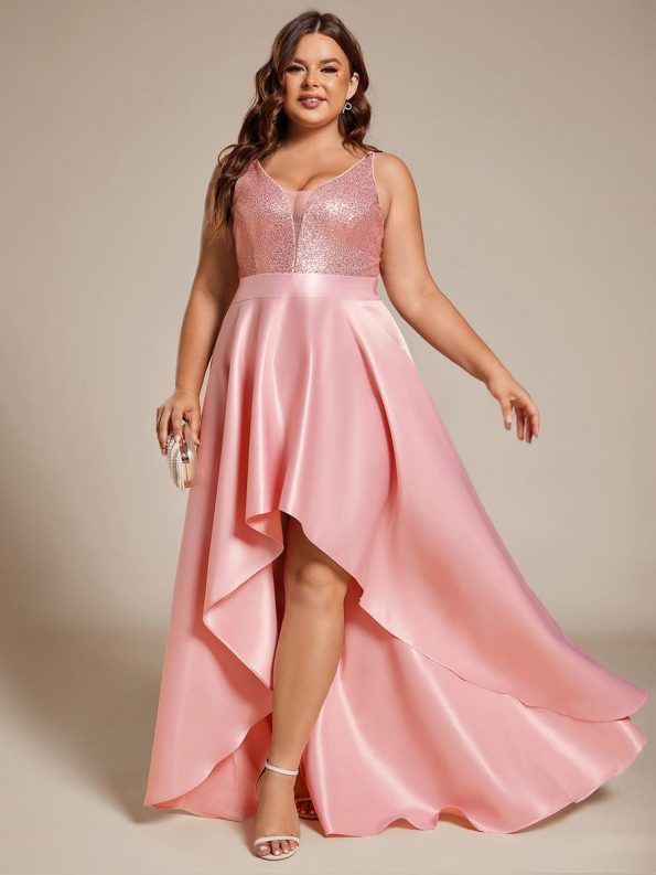 Sparkly Bodice High Low Prom Dresses for Women - Pink