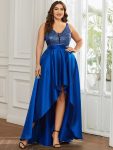 High Low Sleeveless Plus Size Dresses With Sequin for Evening – Sapphire Blue