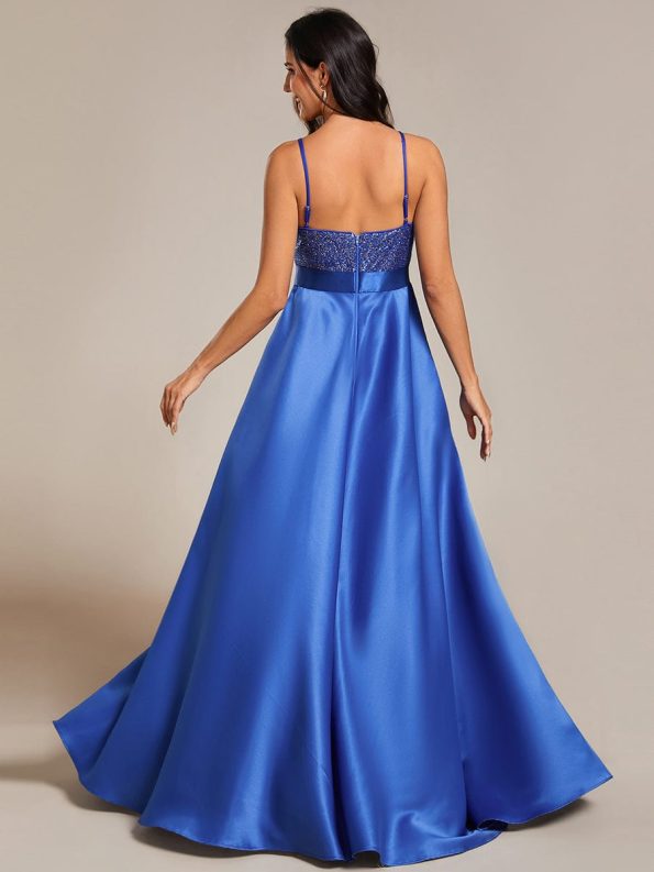 Sparkly Bodice High Low Prom Dresses for Women - Sapphire Blue