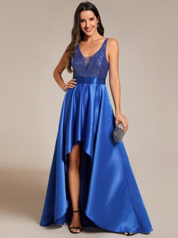 Sparkly Bodice High Low Prom Dresses for Women - Sapphire Blue