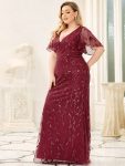 Custom Size Sparkly Embroidery Sequin V Neck Mermaid Evening Dress – Burgundy