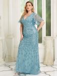 Custom Size Sparkly Embroidery Sequin V Neck Mermaid Evening Dress – Dusty Blue