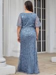 Custom Size Sparkly Embroidery Sequin V Neck Mermaid Evening Dress – Dusty Navy