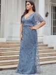 Custom Size Sparkly Embroidery Sequin V Neck Mermaid Evening Dress – Dusty Navy