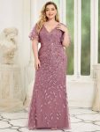 Custom Size Sparkly Embroidery Sequin V Neck Mermaid Evening Dress – Purple Orchid