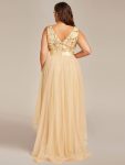 Fashion High-Low Deep V Neck Tulle Prom Dresses with Sequin Appliques – Gold