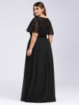 Plus Size Women’s Embroidery Evening Dresses with Short Sleeve – Black