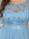 Plus Size Women’s Embroidery Evening Dresses with Short Sleeve – Sky Blue