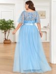 Plus Size Women’s Embroidery Evening Dresses with Short Sleeve – Sky Blue