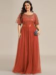 Plus Size Women’s Embroidery Evening Dresses with Short Sleeve – Burnt Orange