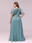 Plus Size Women’s Embroidery Evening Dresses with Short Sleeve – Dusty Blue