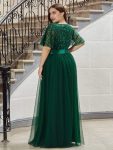 Plus Size Women’s Embroidery Evening Dresses with Short Sleeve – Dark Green