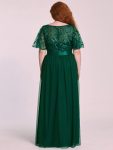 Plus Size Women’s Embroidery Evening Dresses with Short Sleeve – Dark Green