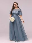 Plus Size Women’s Embroidery Evening Dresses with Short Sleeve – Dusty Navy