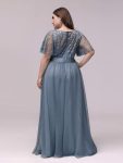 Plus Size Women’s Embroidery Evening Dresses with Short Sleeve – Dusty Navy