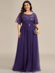 Plus Size Women’s Embroidery Evening Dresses with Short Sleeve – Dark Purple