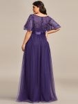 Plus Size Women’s Embroidery Evening Dresses with Short Sleeve – Dark Purple