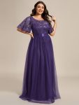 Plus Size Women’s Embroidery Evening Dresses with Short Sleeve – Dark Purple