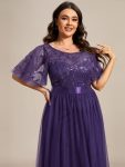 Plus Size Women’s Embroidery Evening Dresses with Short Sleeve – Dark Purple