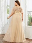 Plus Size Women’s Embroidery Evening Dresses with Short Sleeve – Gold