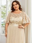 Plus Size Women’s Embroidery Evening Dresses with Short Sleeve – Gold