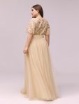 Plus Size Women’s Embroidery Evening Dresses with Short Sleeve – Gold