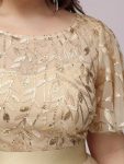 Plus Size Women’s Embroidery Evening Dresses with Short Sleeve – Gold