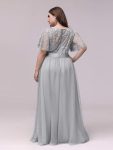 Plus Size Women’s Embroidery Evening Dresses with Short Sleeve – Grey