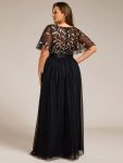 Plus Size Women’s Embroidery Evening Dresses with Short Sleeve – Black & Gold